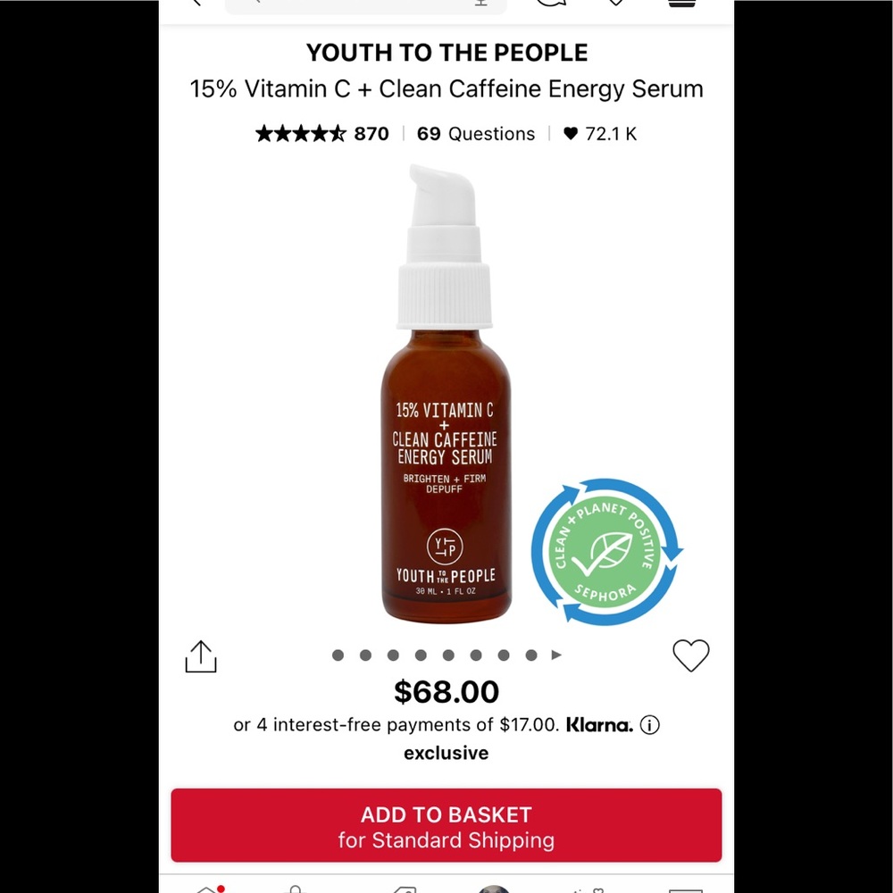 YTTP Clean caffeine energy serum with vitamin C